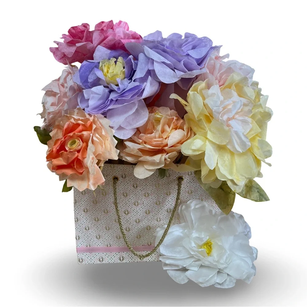 Handmade Paper Flowers Floral Arrangement in Decorative Bag Centerpiece
